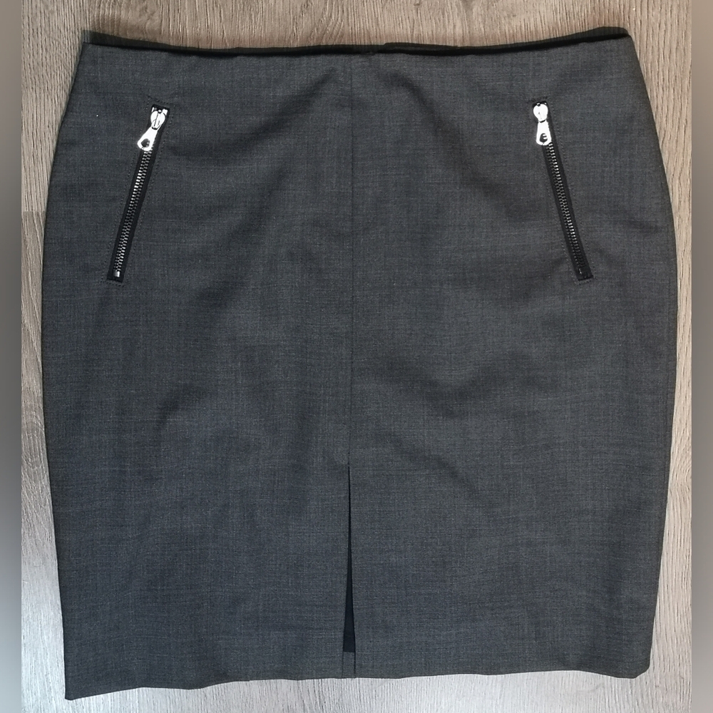 Vintage Rag & Bone Grey Stretch Wool Lycra Tapered Pencil Skirt, Zipper Pockets